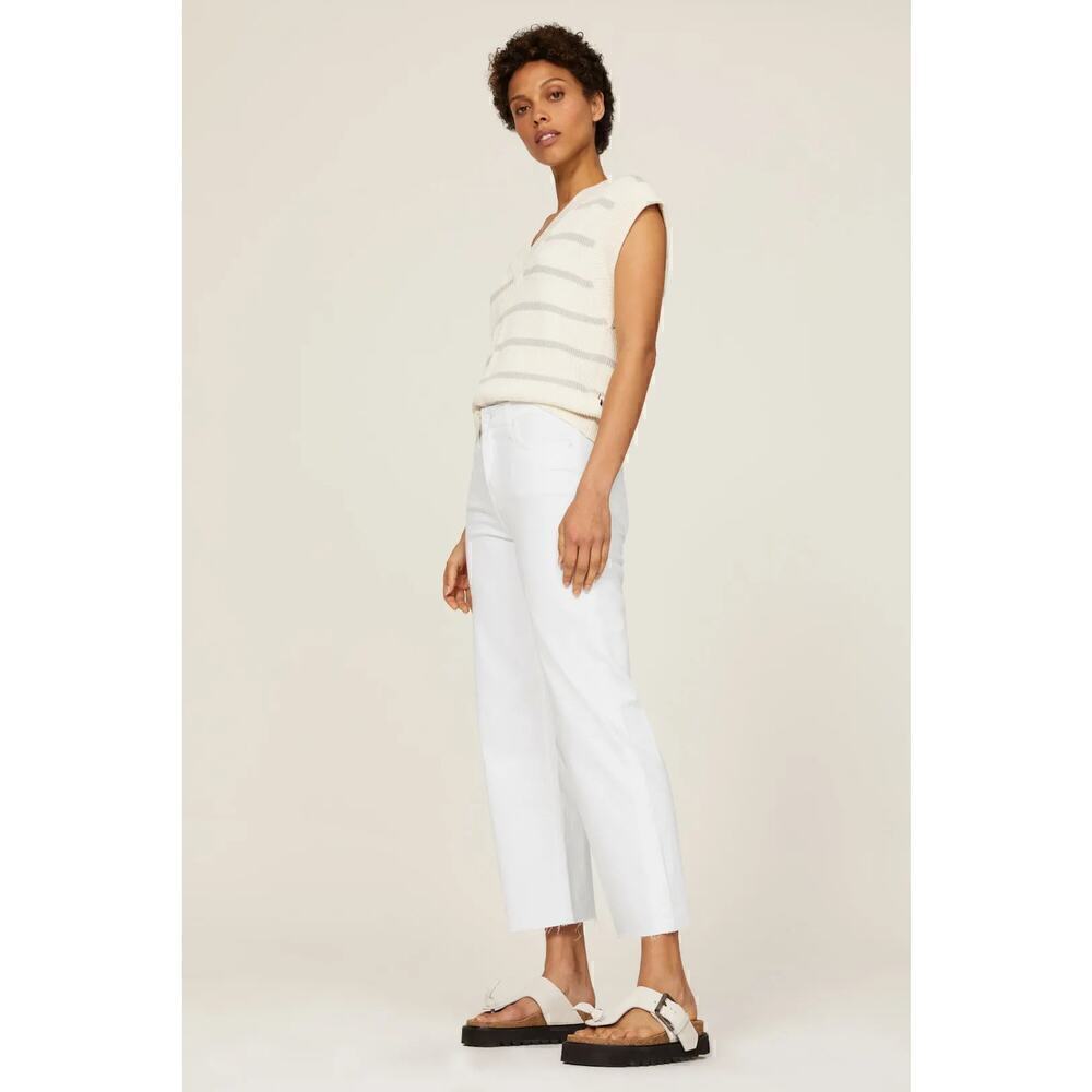 7 For All Mankind Cropped Alexa Jeans High Rise Wide Leg Raw Hem Denim White 30 - Picture 3 of 15